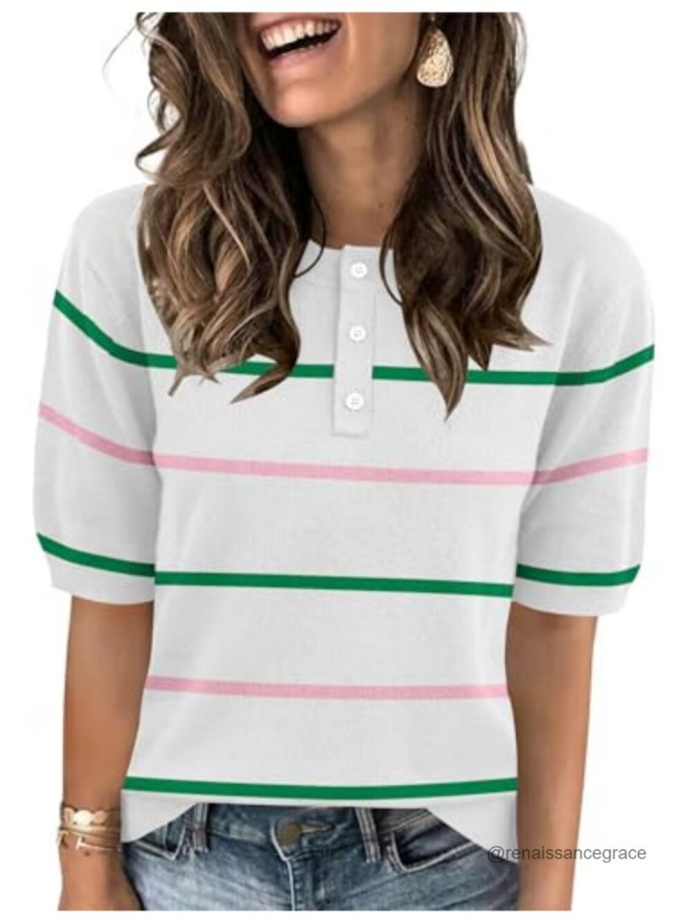 Sweater for Women Crew Neck Button Down Knit Pullover Top
